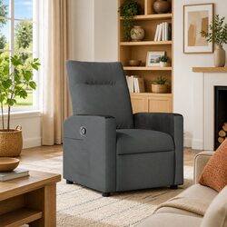 Manual Recline Grey Fabric Armchair with Footrest