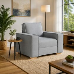 Light Grey Upholstered Sofa Chair with Padded Backrest