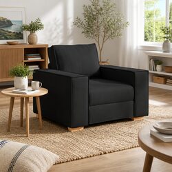 Black Fabric Sofa Chair with Wooden and Metal Frame