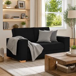 2-Seater Sofa with Black Fabric Upholstery