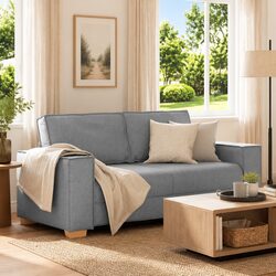 2-Seater Sofa Grey Fabric with Sturdy Frame and Comfort