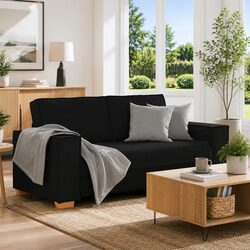 Black Fabric 2-Seater Sofa with Sturdy Frame and Comfort