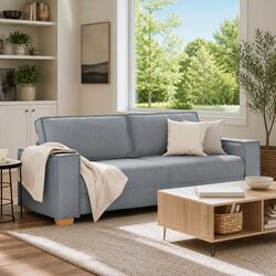 3-Seater Sofa in Light Grey Fabric with Sturdy Frame