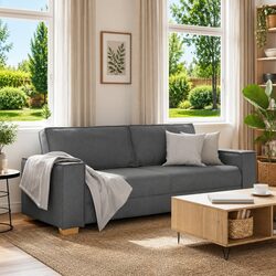 3-Seater Sofa Grey Fabric: Dimensions 220x78x84cm