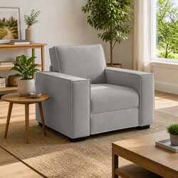 Light Grey Velvet Upholstered Armchair with Sturdy Frame