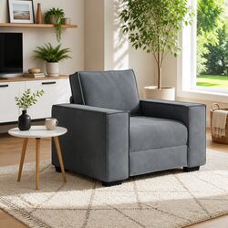 Grey Velvet Lounge Chair with Sturdy Wooden and Metal Frame