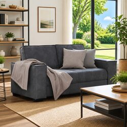 Grey Velvet 2-Seater Sofa with Wooden and Metal Frame