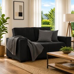 2-Seater Sofa with Black Velvet Upholstery and Sturdy Frame