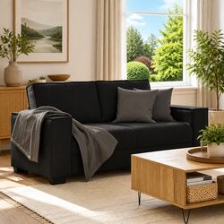 2-Seater Sofa in Black Velvet with Sturdy Frame