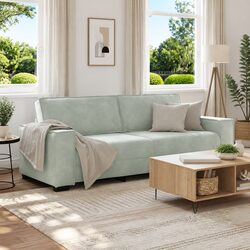 Grey Velvet 3-Seater Sofa with Solid Frame and Dimensions