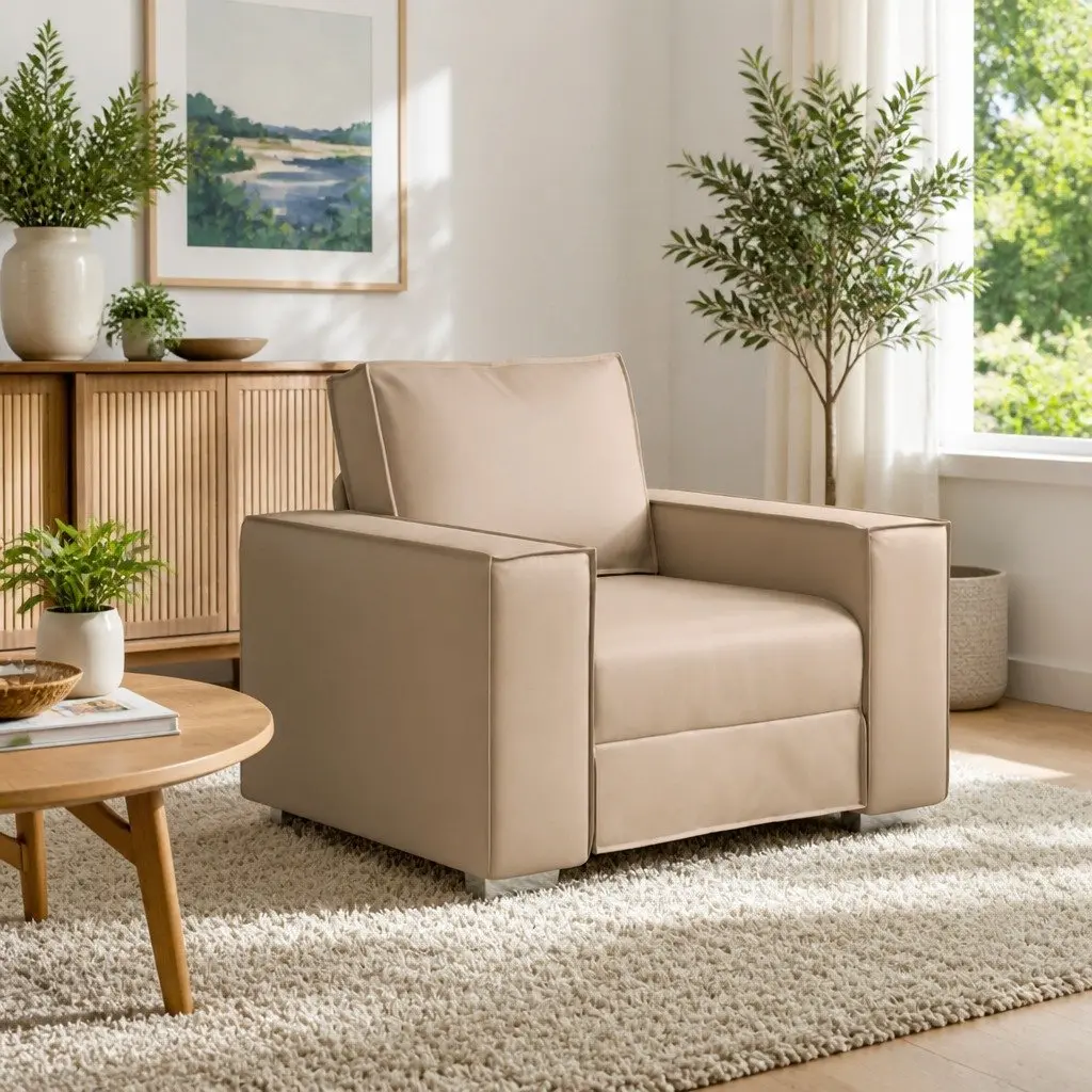 Sofa Chair Comfort 100cm Brown Faux Leather Modern Living Room