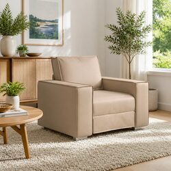 Contemporary Sofa Chair in Brown Faux Leather