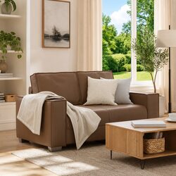 Brown Faux Leather Loveseat Sofa 160cm, 2-Seater