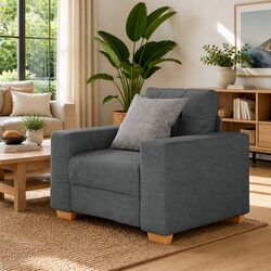 Grey Fabric Armchair with Durable Plywood Frame