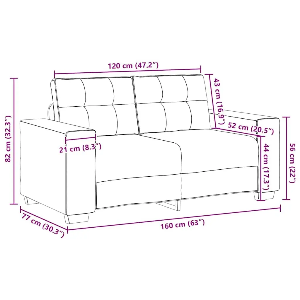 Loveseat Sofa Dark Grey 160x77x82 cm Fabric 2 Seater Living Room Couch