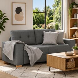 Grey Fabric Loveseat Sofa with Plywood and Metal Frame
