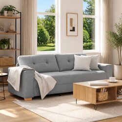 3-Seater Sofa in Grey Fabric with Robust Construction