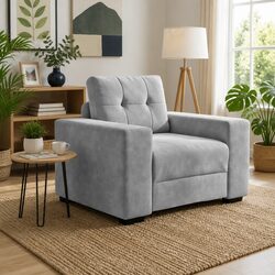 Grey Velvet Armchair with Plywood and Metal Frame