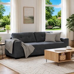 3-Seater Grey Velvet Sofa with Plywood and Metal Frame
