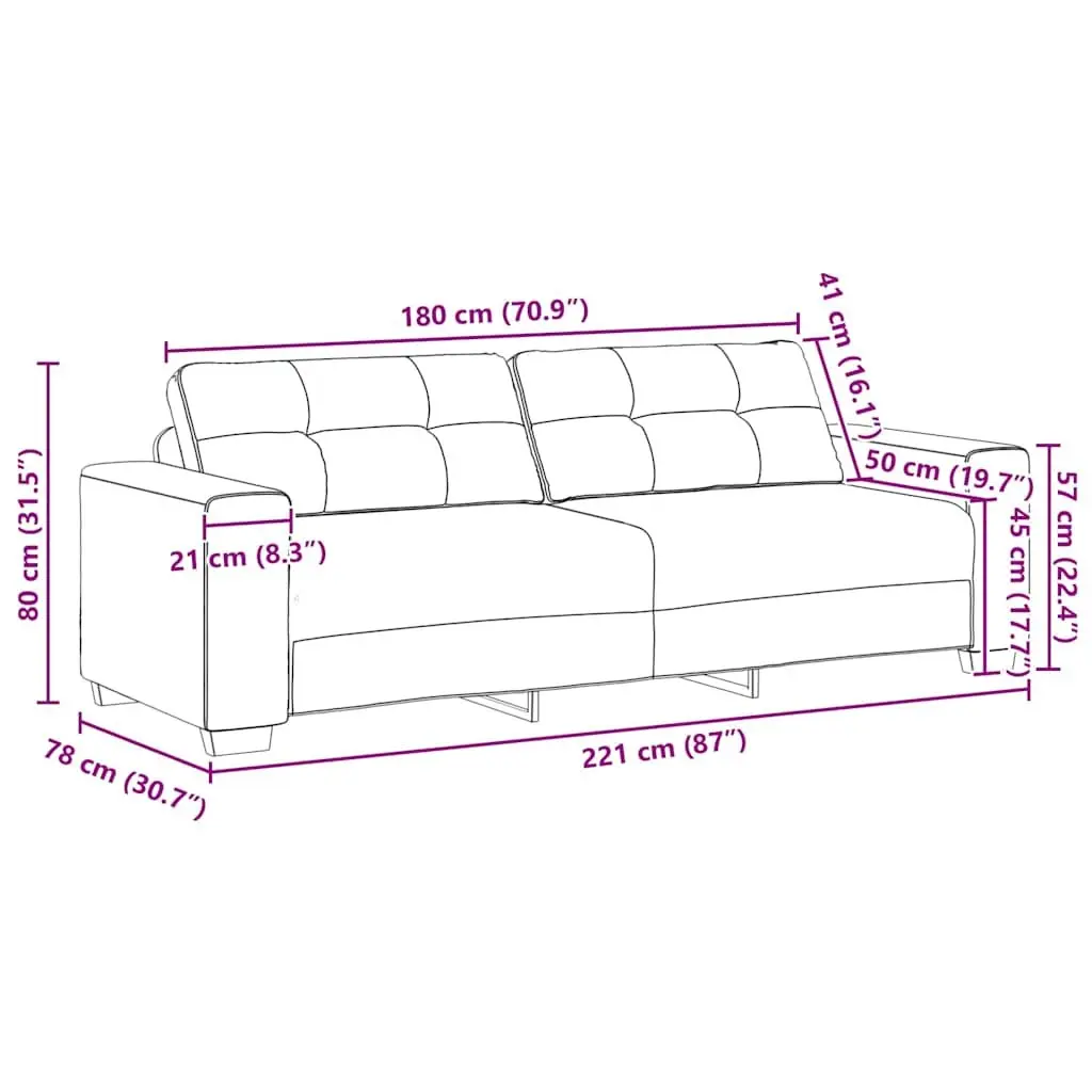 3-Seater Sofa Grey Velvet Living Room Furniture Relaxation Couch Padded Seats
