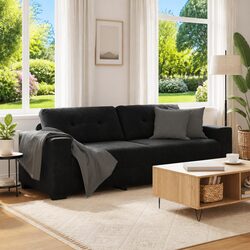 3-Seater Sofa in Black Velvet with Plywood Frame