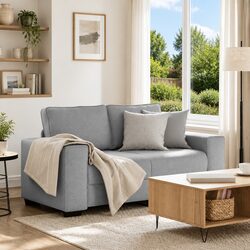 2-Seater Sofa in Grey Fabric with Sturdy Frame