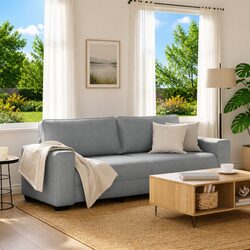Grey Fabric 3-Seater Sofa with Solid Frame