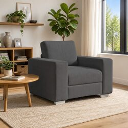 Grey Corduroy Armchair with Plywood and Metal Frame