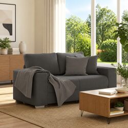 Grey Corduroy Loveseat Sofa with Plywood and Metal Frame
