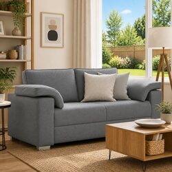 Grey Fabric Loveseat Sofa 180cm with Durable Construction