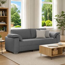 Modern 3-Seater Sofa in Grey Fabric, 220cm Dimensions