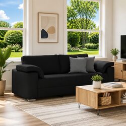 3-Seater Black Fabric Sofa with Rectangular Profile 220cm