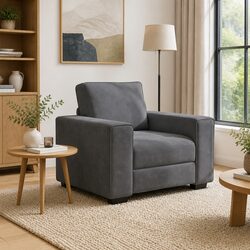 Dark Grey Velvet Armchair with Plywood and Metal Frame