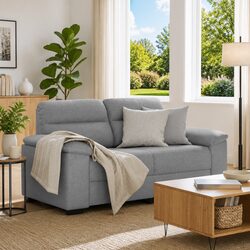 2-Seater Sofa with Grey Polyester Fabric Upholstery