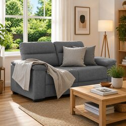 2-Seater Grey Sofa with Durable Fabric and Solid Frame