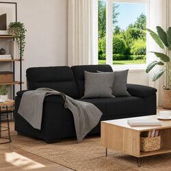 2-Seater Sofa in Black Fabric, 160x81x84 cm