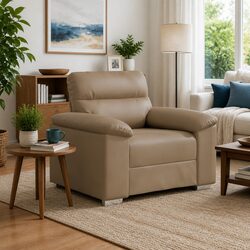 Brown Faux Leather Sofa Chair with Sturdy Frame and Dimensions