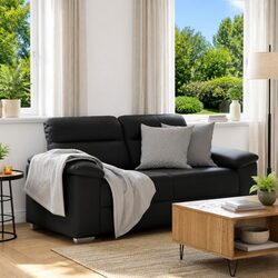 2-Seater Sofa: Black Faux Leather, 160x81x84cm