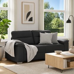 2-Seater Sofa in Black Faux Leather with Sturdy Frame