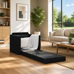 Compact Black Faux Leather Sofa Bed 60cm Dimensions