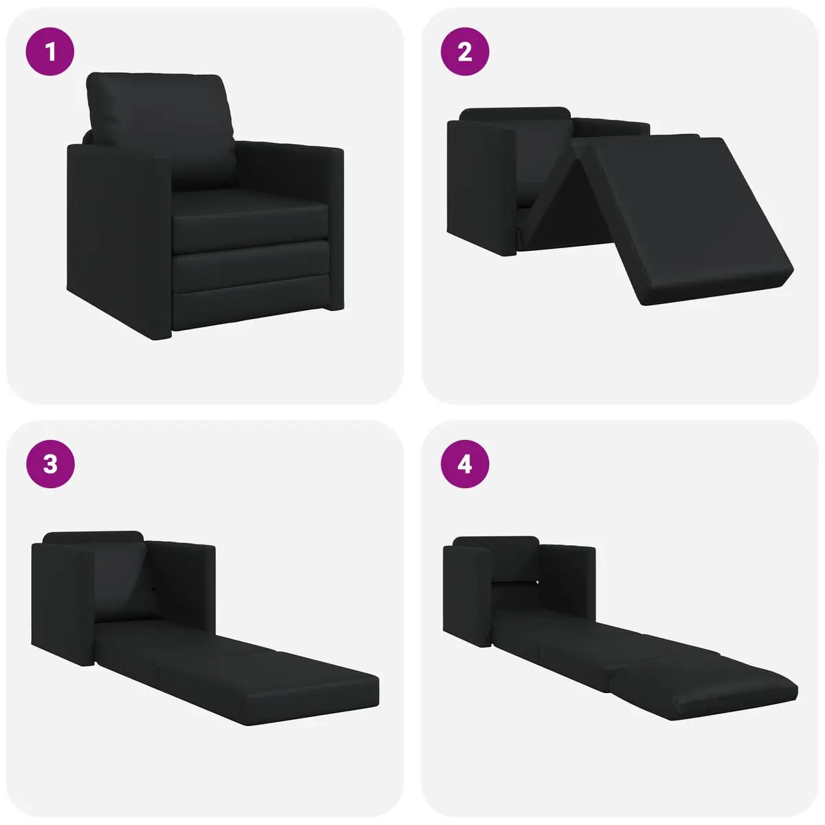 Sofa Bed Convertible Modern Comfort 60cm Black Faux Leather