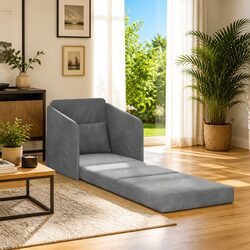 Convertible Sofa Bed in Grey Velvet with Sturdy Frame