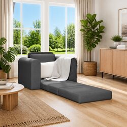 Grey Fabric Convertible Sofa Bed with Metal Frame