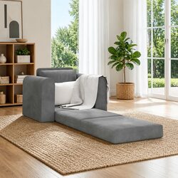 Compact Grey Velvet Convertible Sofa Bed