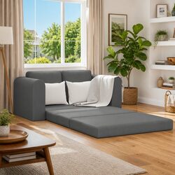 Convertible Sofa Bed Grey Fabric with Manual Adjustment