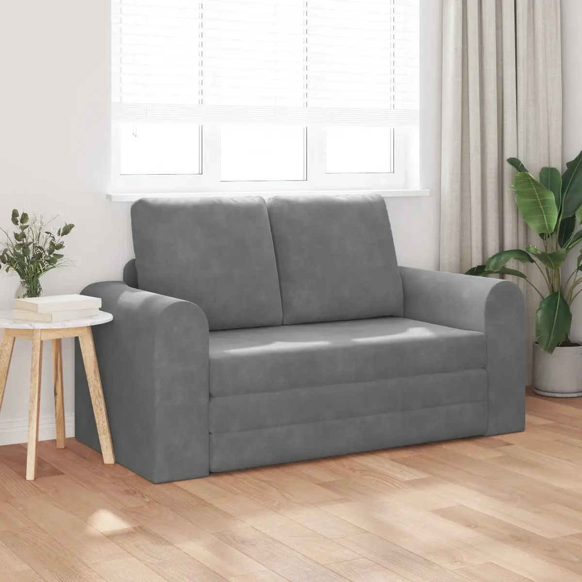 Sofa Bed Convertible Grey Velvet 148x71x83cm Modern Comfort