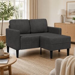 Grey L-Shaped 2-Seater Sofa with Chaise Lounge Details