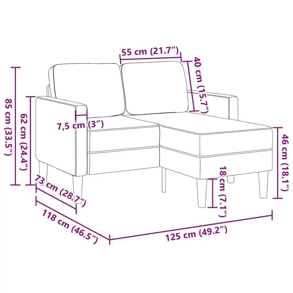 L-Shaped Sofa with Chaise Lounge Comfort 2-Seater Black Faux Leather