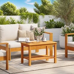 Acacia Wood Side Table with Sturdy Construction and Storage