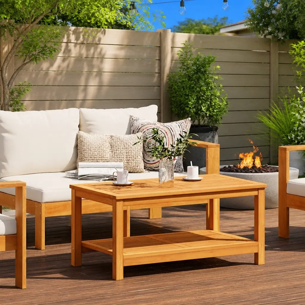 Solid Acacia Wood Side Table Rustic Brown 90x50x45cm Garden Patio Accent
